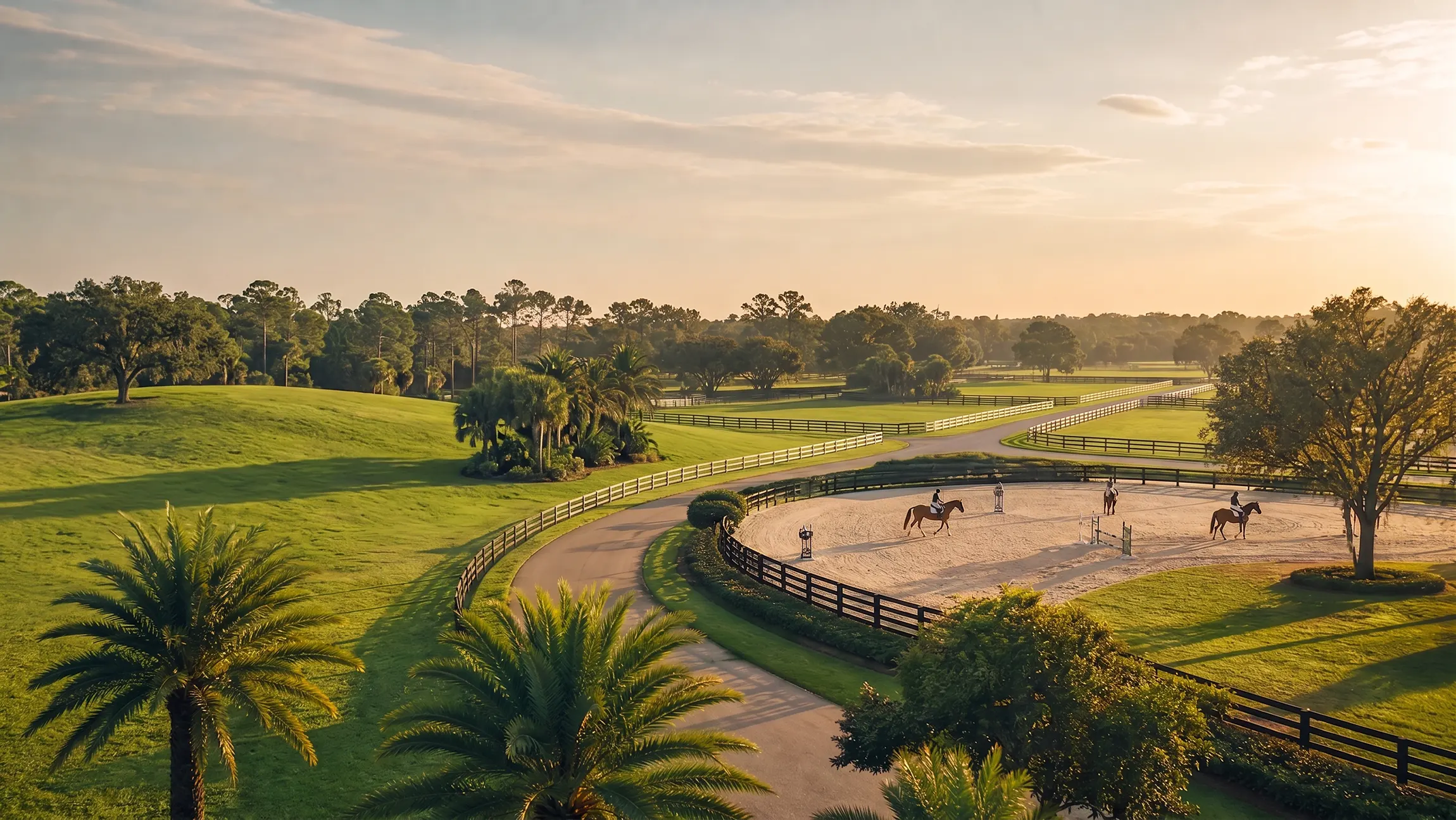 Horses outside in sprawling fields in Ocala Florida
