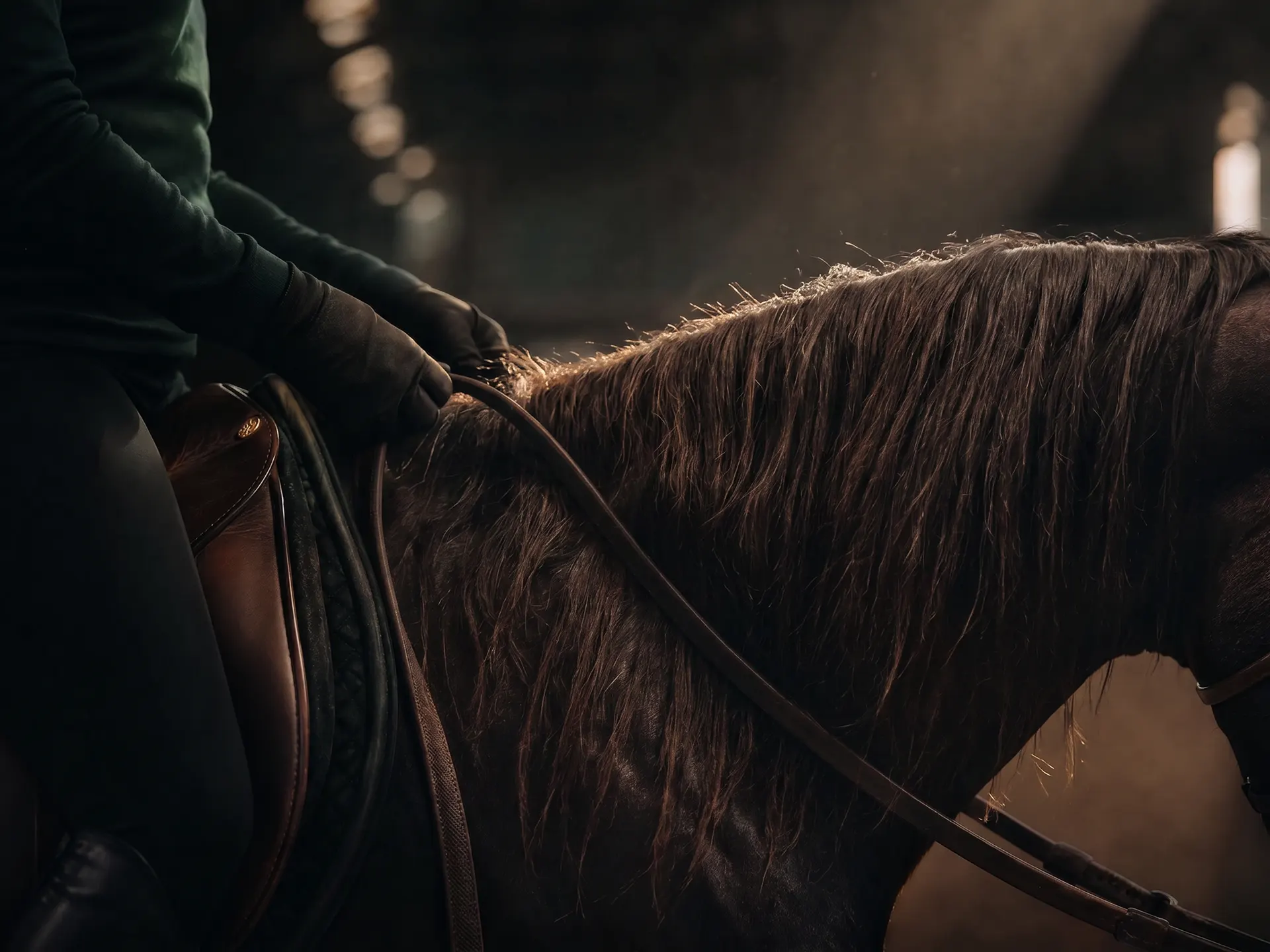 A rider holding the reins during training